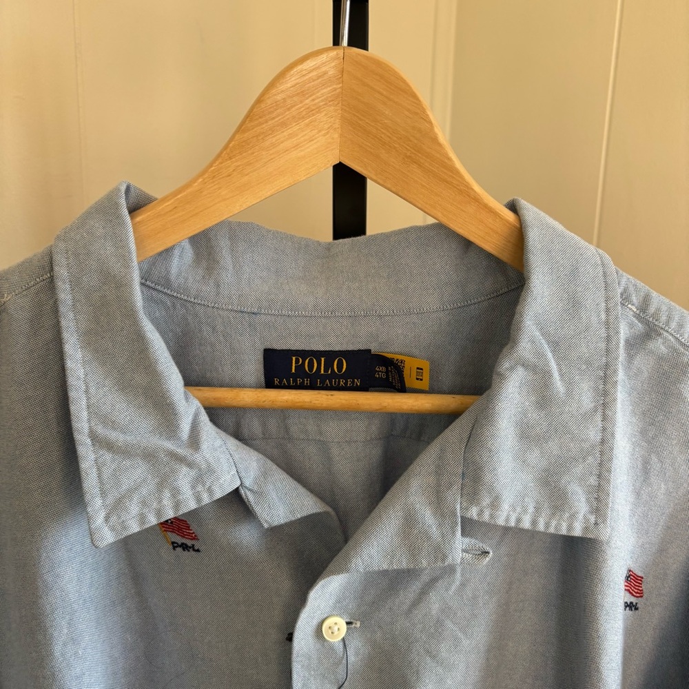 POLO RALPH LAUREN Men’s 4XB Blue USA Flag Embroidered S/S Oxford Camp Shirt NWT